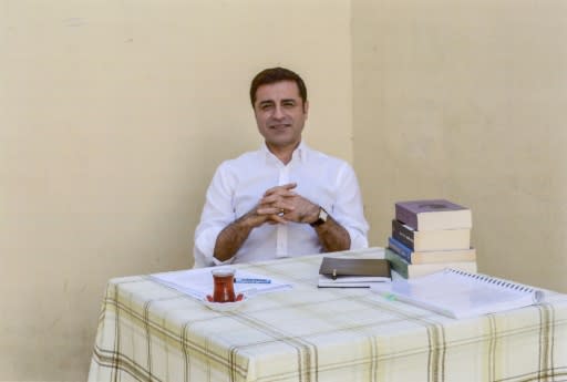 Turkish presidential candidate Selahattin Demirtas, pictured in prison in Edirne in May 2018, in a handout photo provided by the pro-Kurdish Peoples's Democratic Party (HDP)