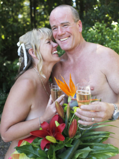 The naturists got married on January 5 at the Wellington Naturist Club in New Zealand.