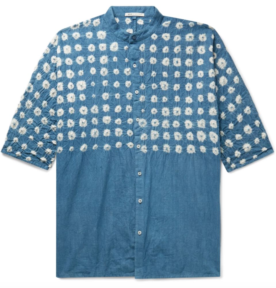 Macca Grandad-Collar Indigo- and Tie-Dyed Textured-Cotton Shirt