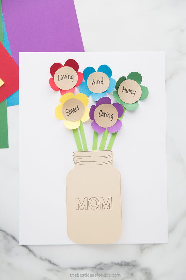 <p>Better than your average bouquet, the center of each flower includes an adjective that best describes your mom. </p><p><em><a href="https://www.thebestideasforkids.com/mothers-day-flower-card/" rel="nofollow noopener" target="_blank" data-ylk="slk:Get the tutorial at The Best Ideas for Kids »;elm:context_link;itc:0;sec:content-canvas" class="link ">Get the tutorial at The Best Ideas for Kids »</a></em></p>