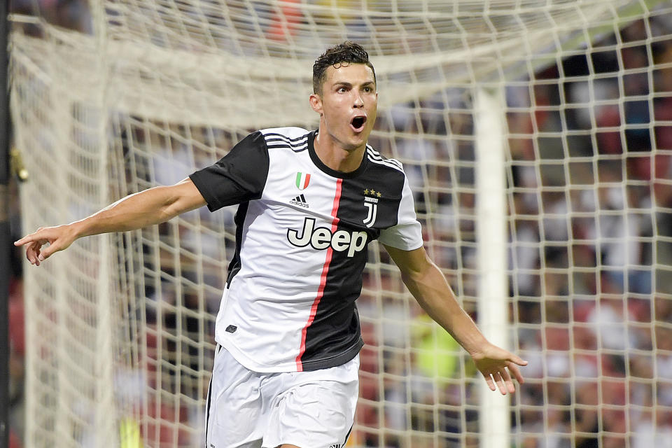 SINGAPORE, SINGAPORE - JULY 21: Juventus player Cristiano Ronaldo celebrates 2-1 goal during the International Champions Cup match between Juventus and Tottenham Hotspur at the Singapore National Stadium on July 21, 2019 in Singapore. (Photo by Daniele Badolato - Juventus FC/Juventus FC via Getty Images)