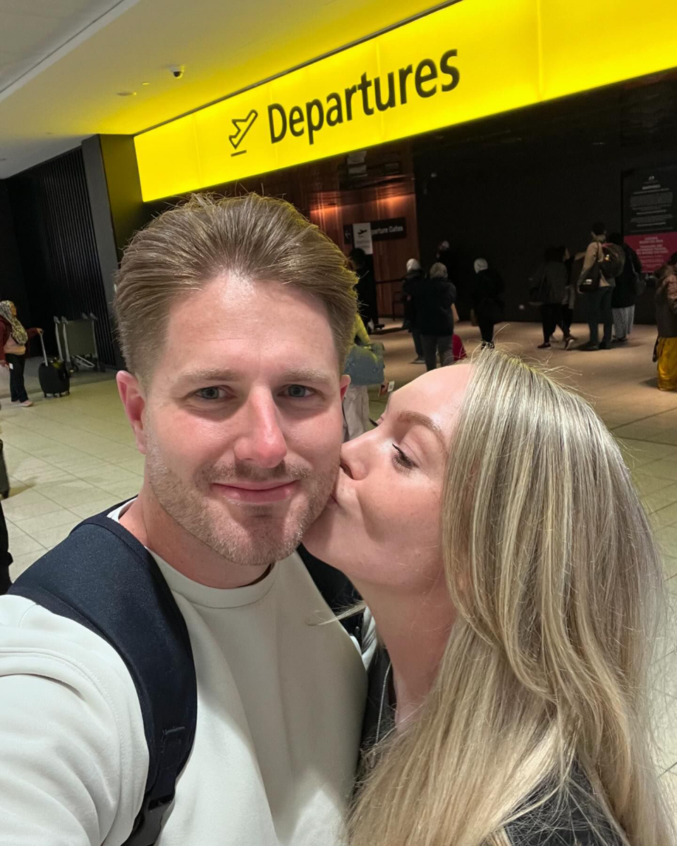 MAFS’ Bryce Ruthven and Melissa Rawson at Melbourne Airport.