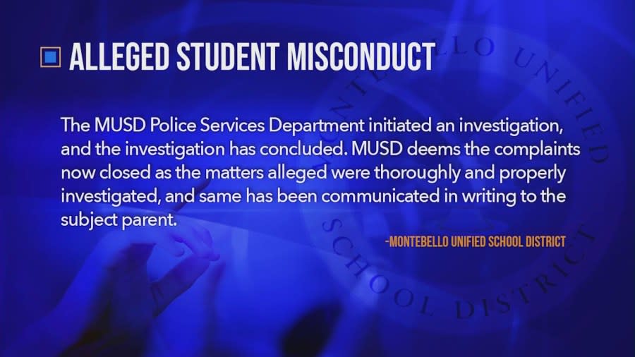 Statement from the Montebello Unified School District addressing parents' allegations of bullying and sexual assault. (KTLA)