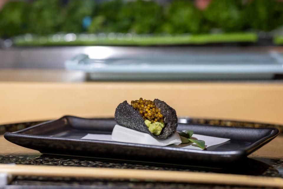 The avocado caviar in seaweed taco at Matsuhisa in Beverly Hills.