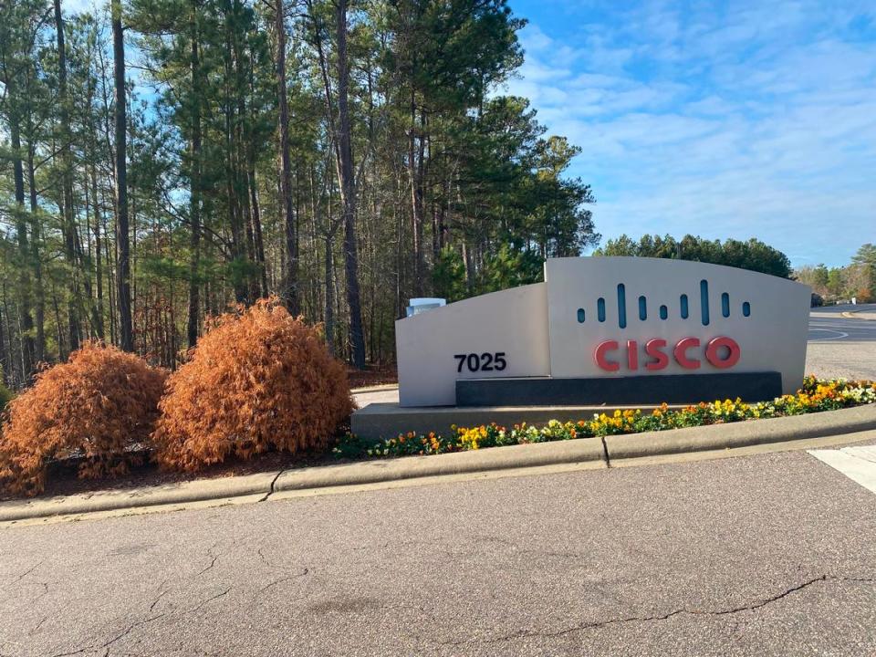 Sign outside Cisco’s RTP campus in Morrisville, NC.