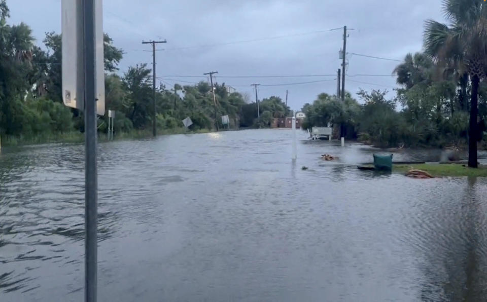 A view shows a flooded road on 41st Avenue at Waterway Blvd., in Isle of Palms, South Carolina, Aug. 30, 2023. / Credit: ISLE OF PALMS POLICE DEPARTMENT via REUTERS