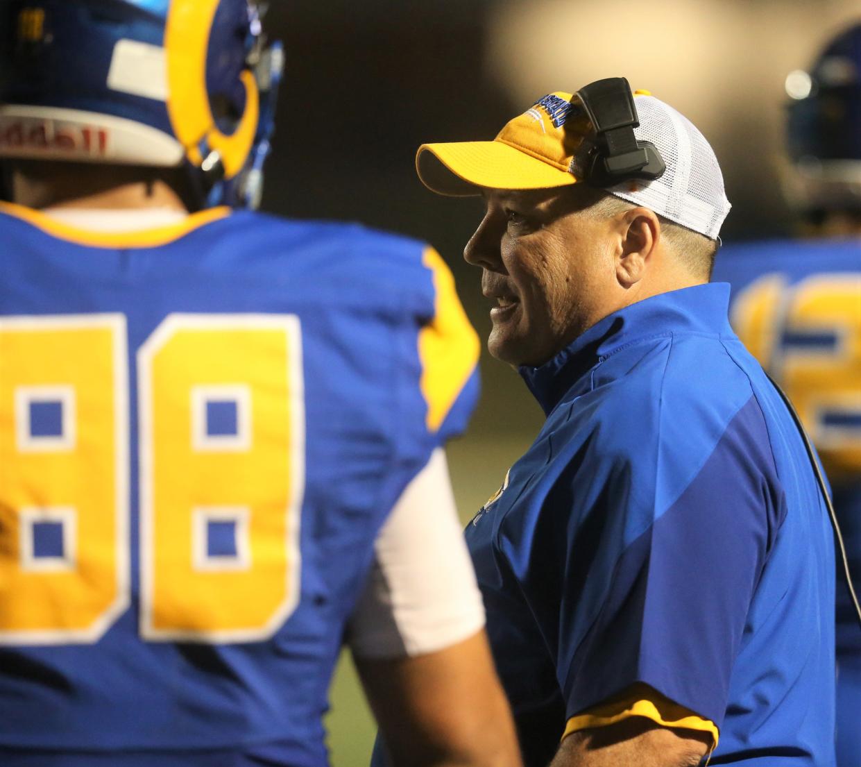 Angelo State University head football coach Jeff Girsch watches from the sidelines during a game against Midwestern State at LeGrand Stadium at 1st Community Credit Union Field on Saturday, Sept. 18, 2021.