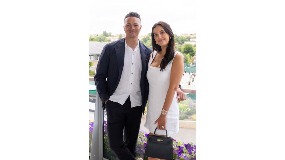 Jermaine Jenas and Ellie Jenas in front of Wimbledon courts