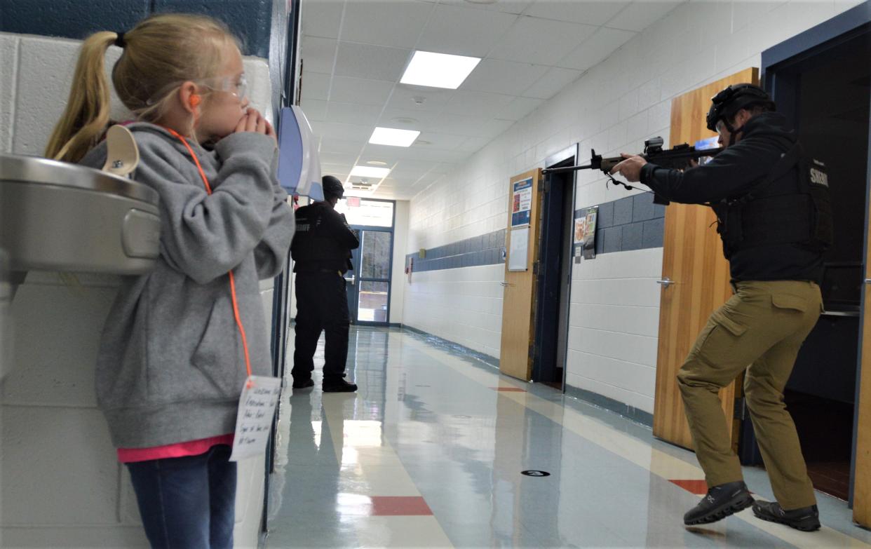 Glascock County Sheriff's Office and partnering agencies participate in training exercises designed to coordinate resources in the case of a hostile public event in locations such as a public school. Actual students from the school participated as actors in the training.