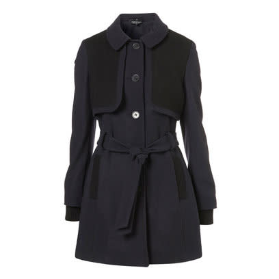 Navy belted coat by Topshop