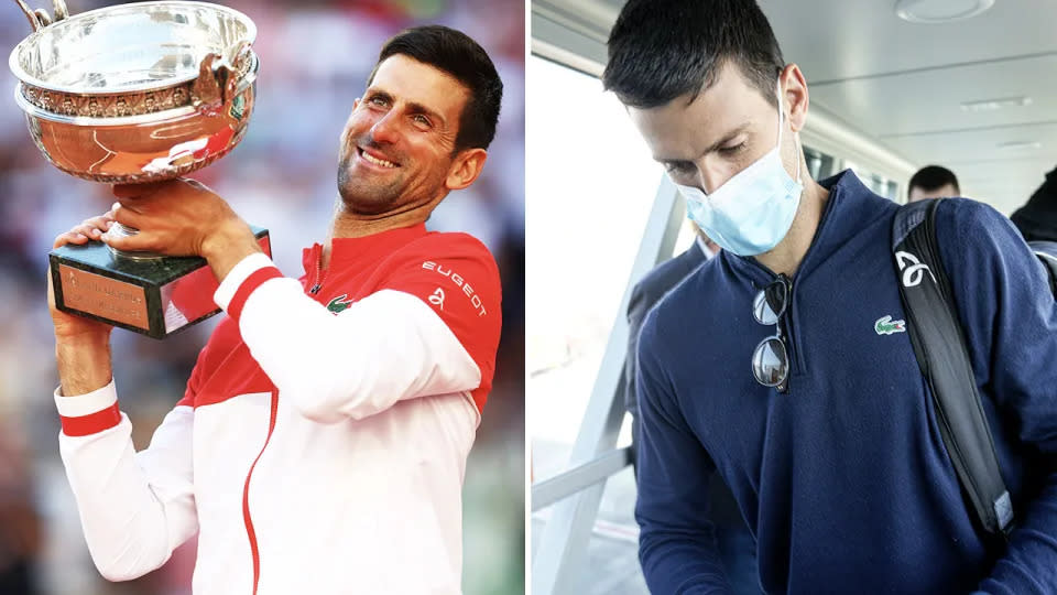 Novak Djokovic would be banned from the French Open as well unless he is vaccinated. Image: Getty/AAP
