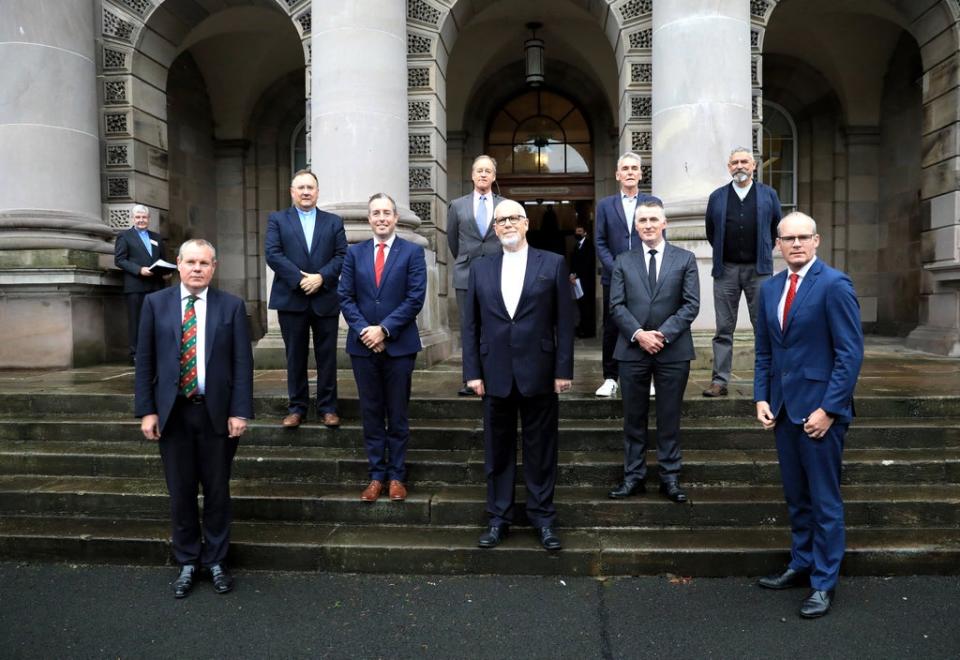 Ireland’s Minister for Foreign Affairs, Simon Coveney (right) joins political and church leaders from across the religious divide during an event hosted by the Presbyterian Church to mark the centenary of Northern Ireland (Peter Morrison/PA) (PA Wire)