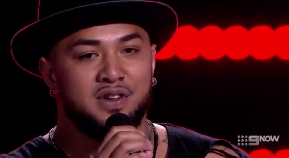 The Voice contestant Ricky wowed the judges with his rendition of Bonnie Raitt’s I Can’t Make You Love Me. Source: Nine