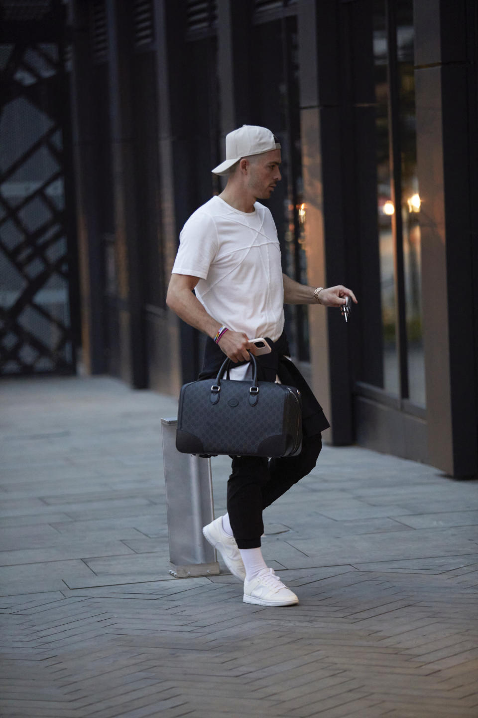 Manchester City’s soccer player Jack Grealish, a Gucci ambassador, seen sporting a duffle bag from the brand.