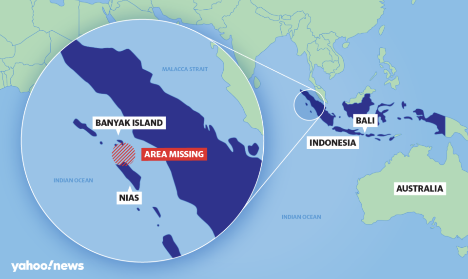 The location the four Australians vanished from on Sunday night on a map. 