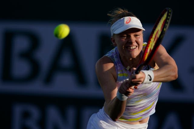 Harriet Dart hits a backhand during her victory over Kaia Kanepi 