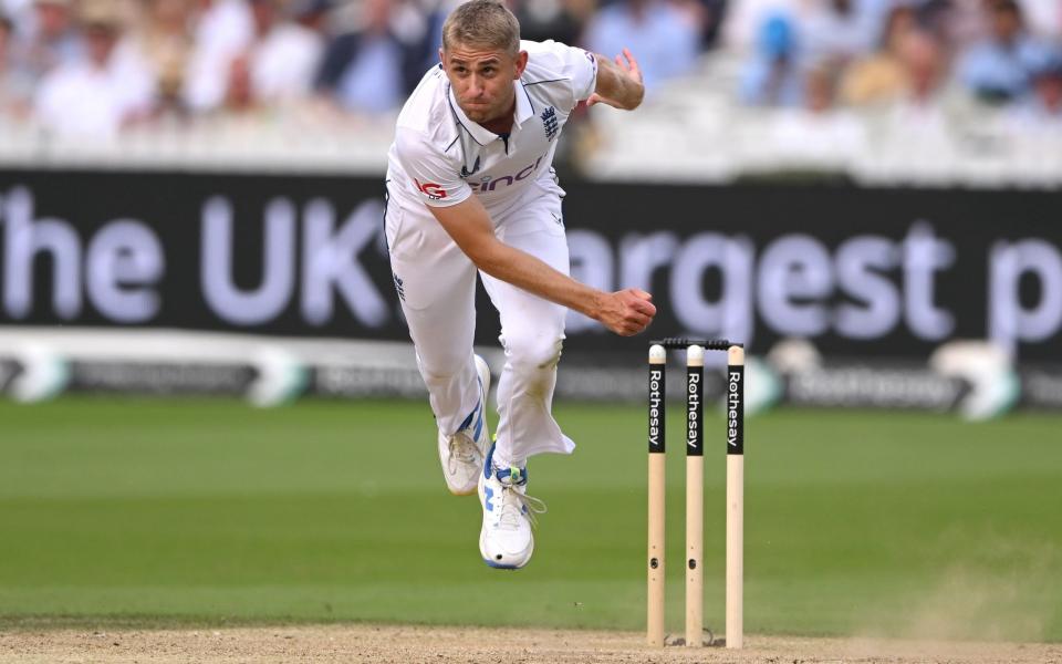 England bowler Olly Stone in action during day two of the second Test against Sri Lanka at Lord's Cricket Ground on Aug 30, 2024