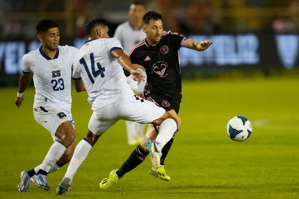 Lionel Messi in action during the match against El Salvador.