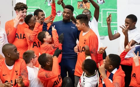 Serge Aurier meets students at Riverside School in north London - Credit: John Nguyen