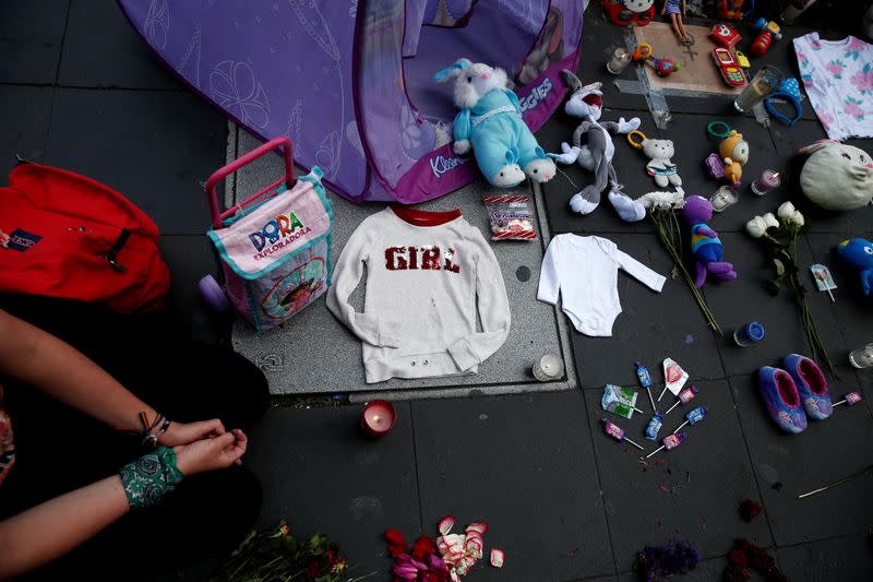 Gathering in memory of seven-year-old Fatima Cecilia Aldrighett, who went missing and whose body was discovered inside a plastic bag, in Mexico City