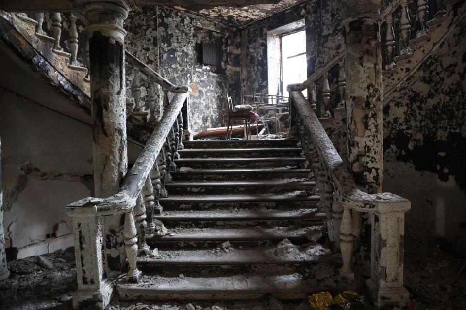 A view inside the Mariupol theatre damaged during fighting in Mariupol (AP)