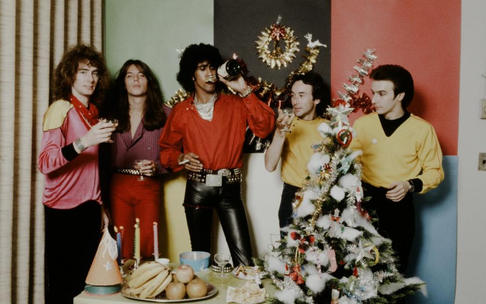 Thin Lizzy at a Christmas party in 1980 - Hulton Archive