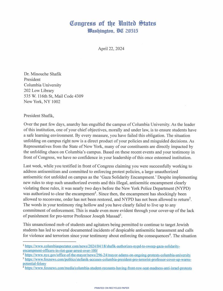 The delegation’s letter to Shafik. Congress of the United States