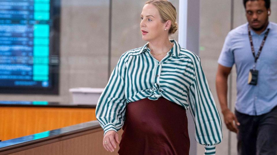 PHOTO: Dr. Austin Dennard, an OB-GYN who had to travel out of state to receive abortion care for a nonviable pregnancy, arrives at the Travis County Courthouse on July 20, 2023, in Austin, Texas (Suzanne Cordeiro/AFP via Getty Images)