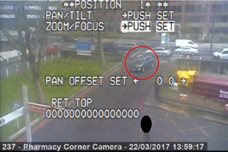 A CCTV image shows Masood parked briefly outside a hospital on the day of the attack (Met Police)