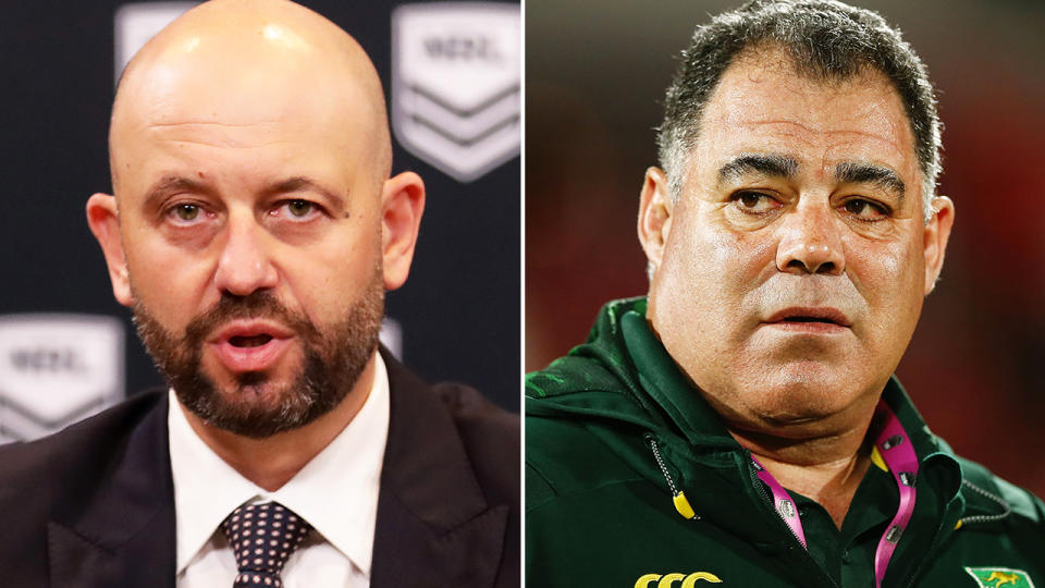 Mal Meninga and Todd Greenberg, pictured here the NRL CEO's resignation.