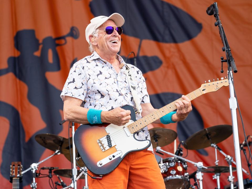 Jimmy Buffett performs during 2022 New Orleans Jazz & Heritage Festival at Fair Grounds Race Course on May 08, 2022