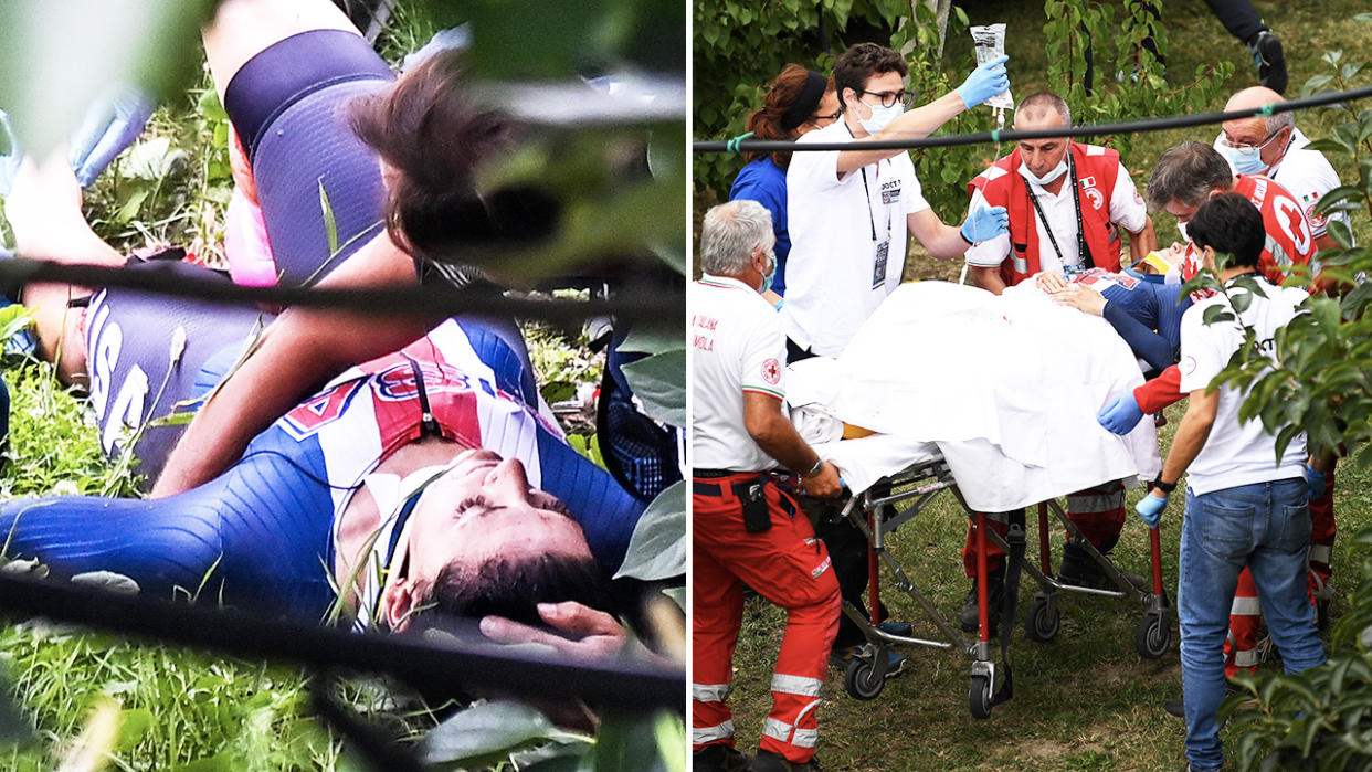 Chloe Dygert, pictured here after her horror crash in Italy.