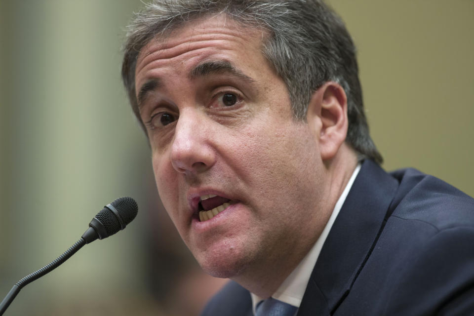 FILE - In this Feb. 27, 2019, file photo, Michael Cohen, President Donald Trump's former lawyer, speaks as he testifies before the House Oversight and Reform Committee, on Capitol Hill in Washington. Hundreds of pages of court records made public Tuesday, March 19, revealed that special counsel Robert Mueller quickly zeroed in on Cohen in the early stages of his Russia probe. (AP Photo/Alex Brandon, File)