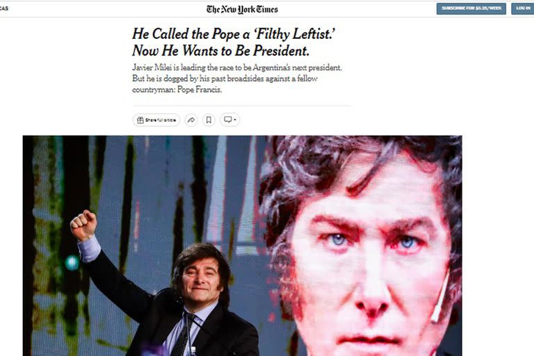 La nota que The New York Times le dedicó a Javier Milei