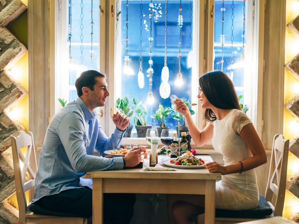 Couple having dinner in a restaurant.