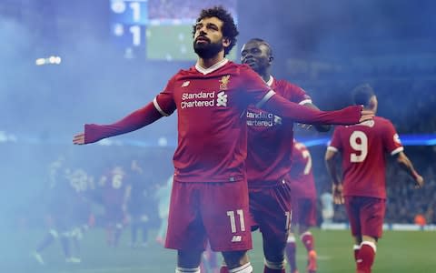 Liverpool's Mohamed Salah celebrates  - Credit: getty images
