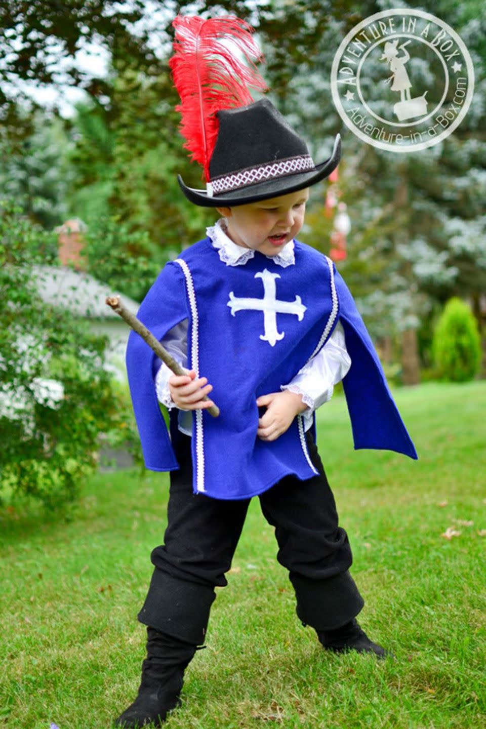 <p>You'll just need two more pals to give this swashbuckling costume an adorably authentic feel. Oh, and that hat feather is a must-add detail!</p><p><strong>Get the tutorial at <a href="http://www.adventure-in-a-box.com/how-to-make-a-musketeer-costume-for-halloween/" rel="nofollow noopener" target="_blank" data-ylk="slk:Adventure in a Box" class="link ">Adventure in a Box</a>.</strong></p>