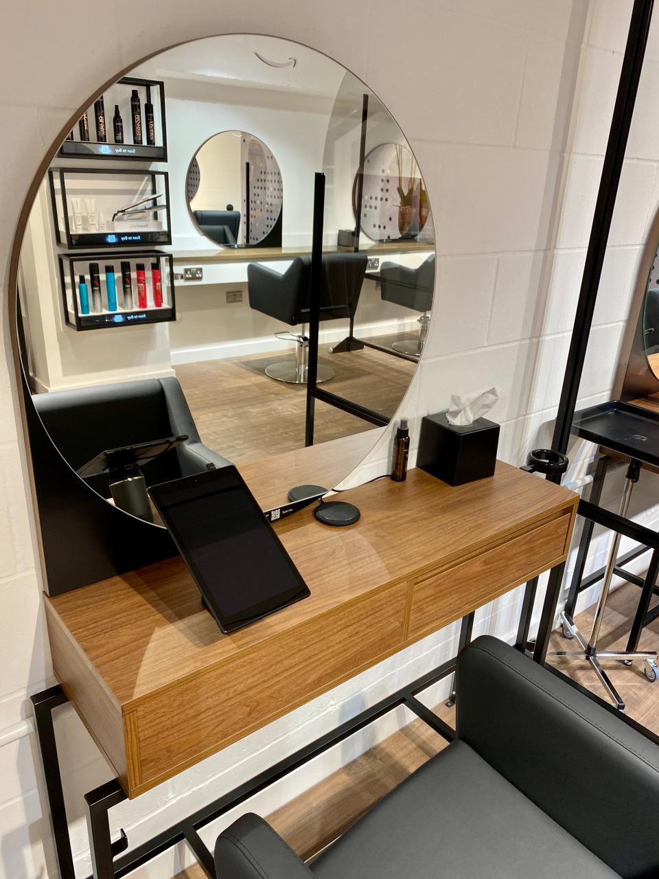 Customer's seat and desk in Amazon Salon