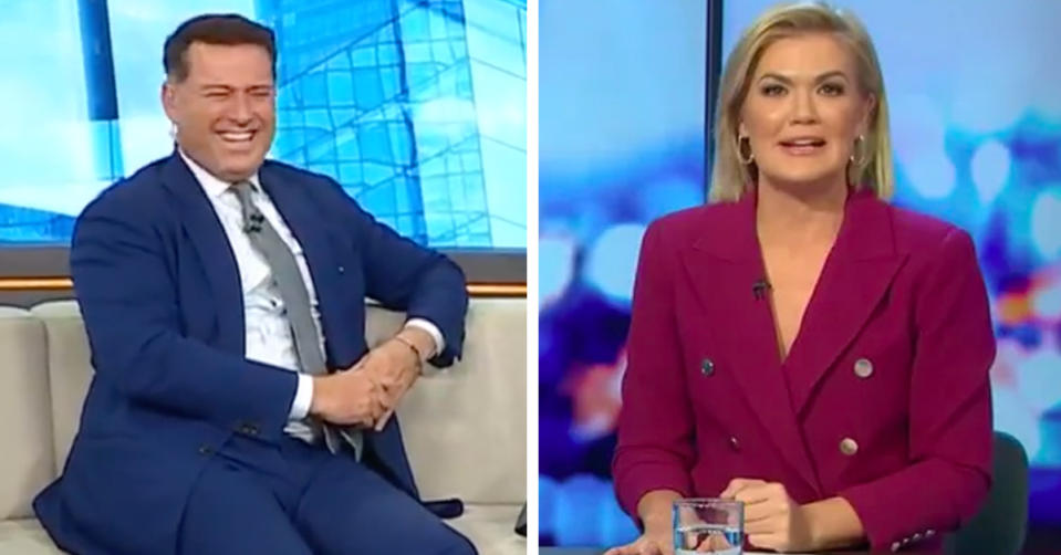 L: Today host Karl Stefanovic laughing. R: Sarah Harris on The Project