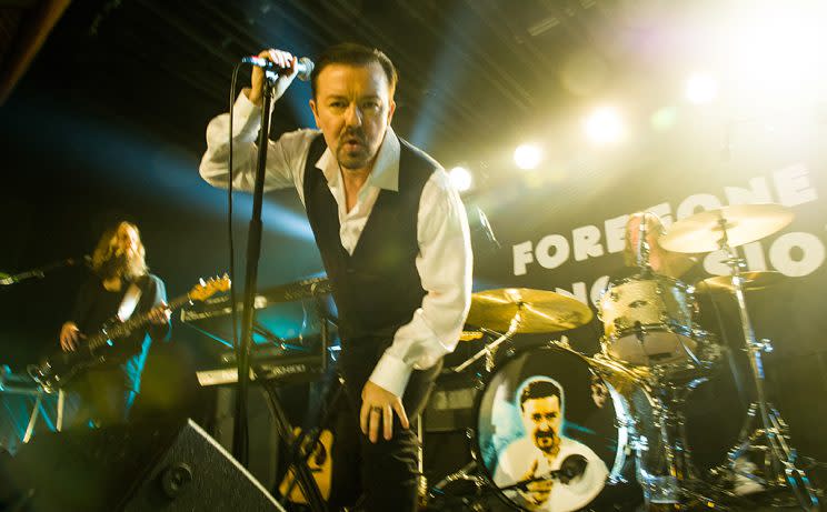 Ricky Gervais revives his signature creation in ‘David Brent: Life on the Road’ (Credit: Netflix)