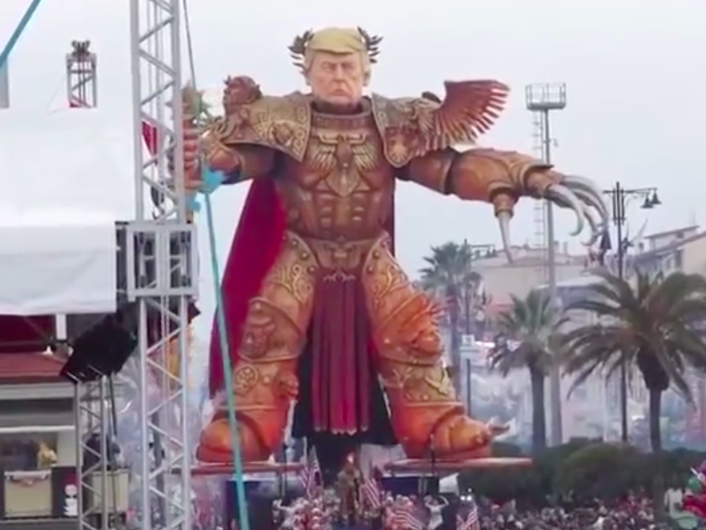 Giant statue of Trump as Warhammer warrior revealed at parade in Italy