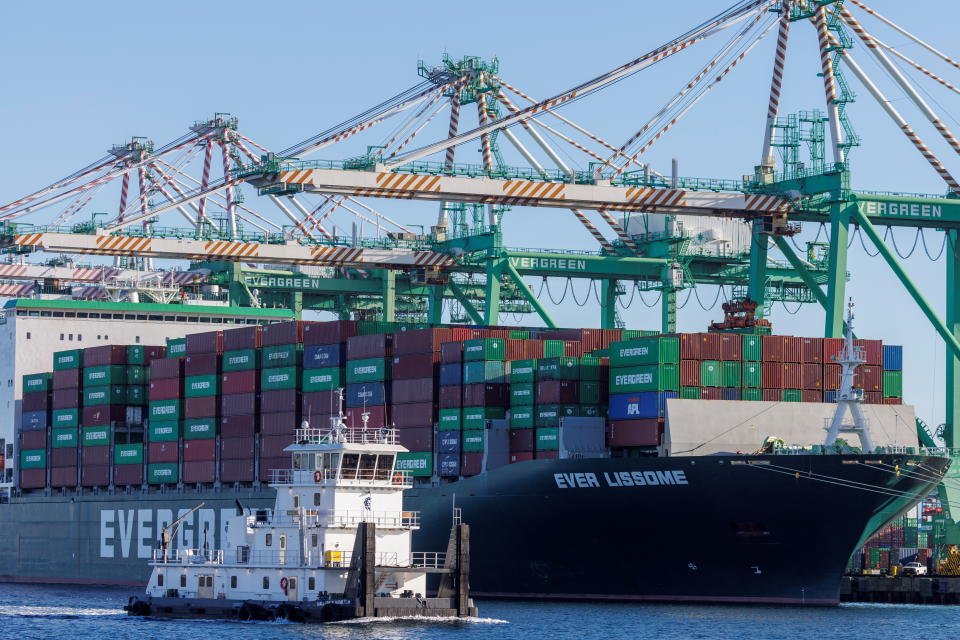 A container ship is shown at the Port of Los Angeles in Los Angeles, California, U.S. November 22, 2021. REUTERS/Mike Blake