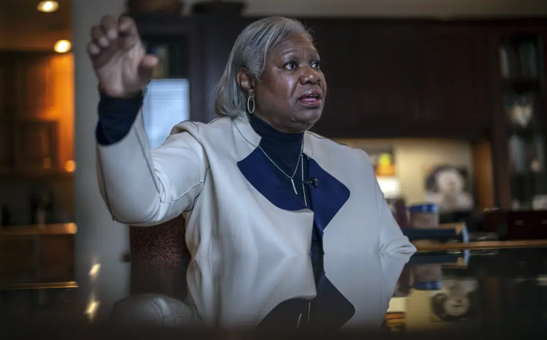 Hamline University President Fayneese Miller during an interview Monday, Jan. 23. 2023 in St Paul Minn. (Jerry Holt/Star Tribune via AP)