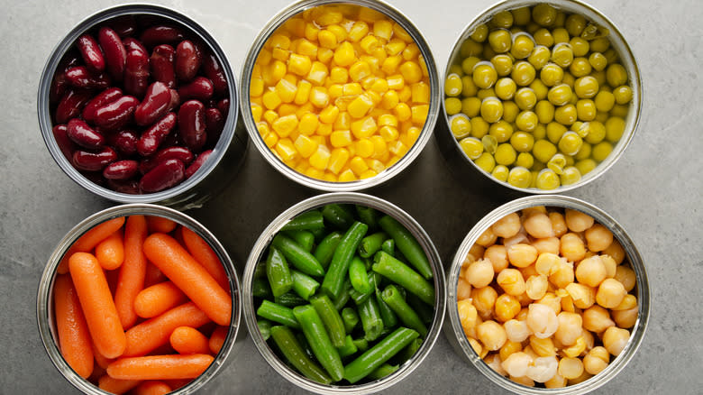 Variety of open canned foods