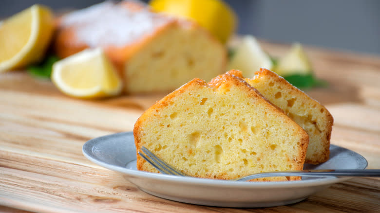 Slice of lemon loaf on plate