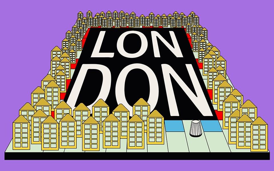  Houses on a London-themed Monopoly board