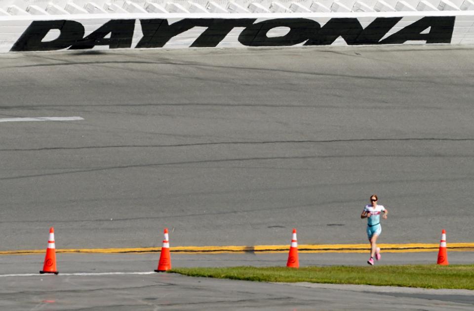 Paula Findlay races to win the Women's Challenge Daytona race at Daytona International Speedway, Sunday, Dec. 6, 2020.   