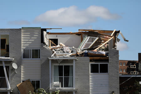 A damaged building is seen after a tornado hit the Mont-Bleu neighbourhood in Gatineau, Quebec, Canada, September 22, 2018. REUTERS/Chris Wattie