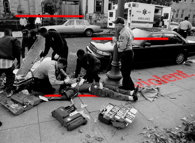 Washington, D.C., paramedics work on a shooting victim in 1993. (Photo: Illustration: HuffPost; Photos: Mark Reinstein/Corbis/Getty Images)