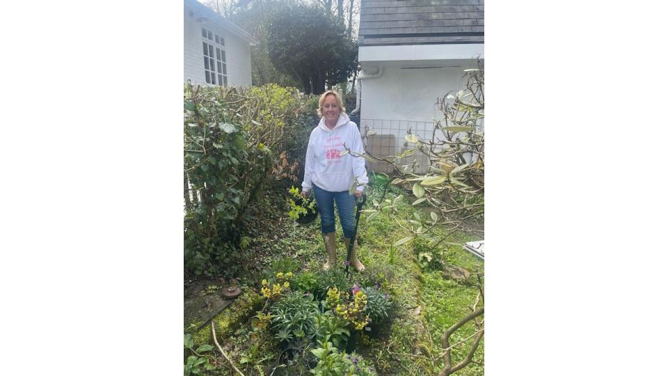 Shirlie Kemp in their garden at home